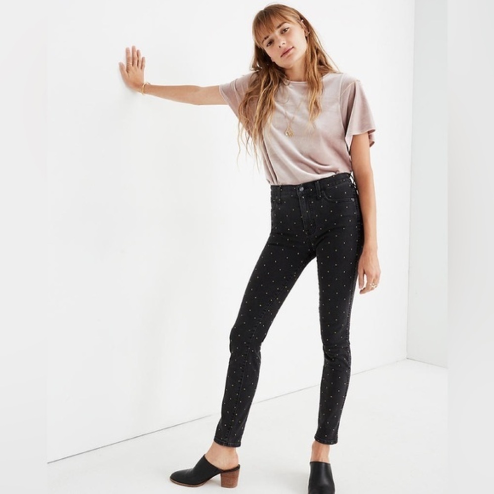 NWT MADEWELL 10" High-Rise Skinny Jeans: Metallic Dot Edition size 24 - Picture 3 of 12